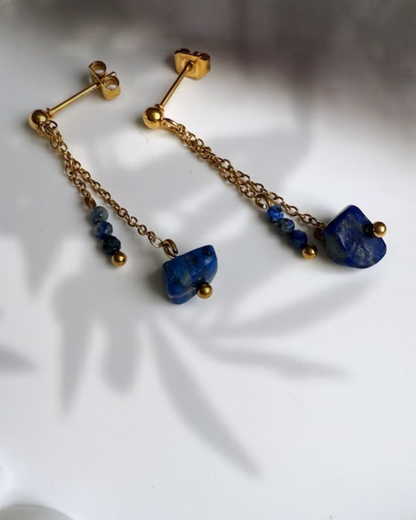 Doppelketten-Anhängeohrringe "Inner Wisdom" mit Lapislazuli