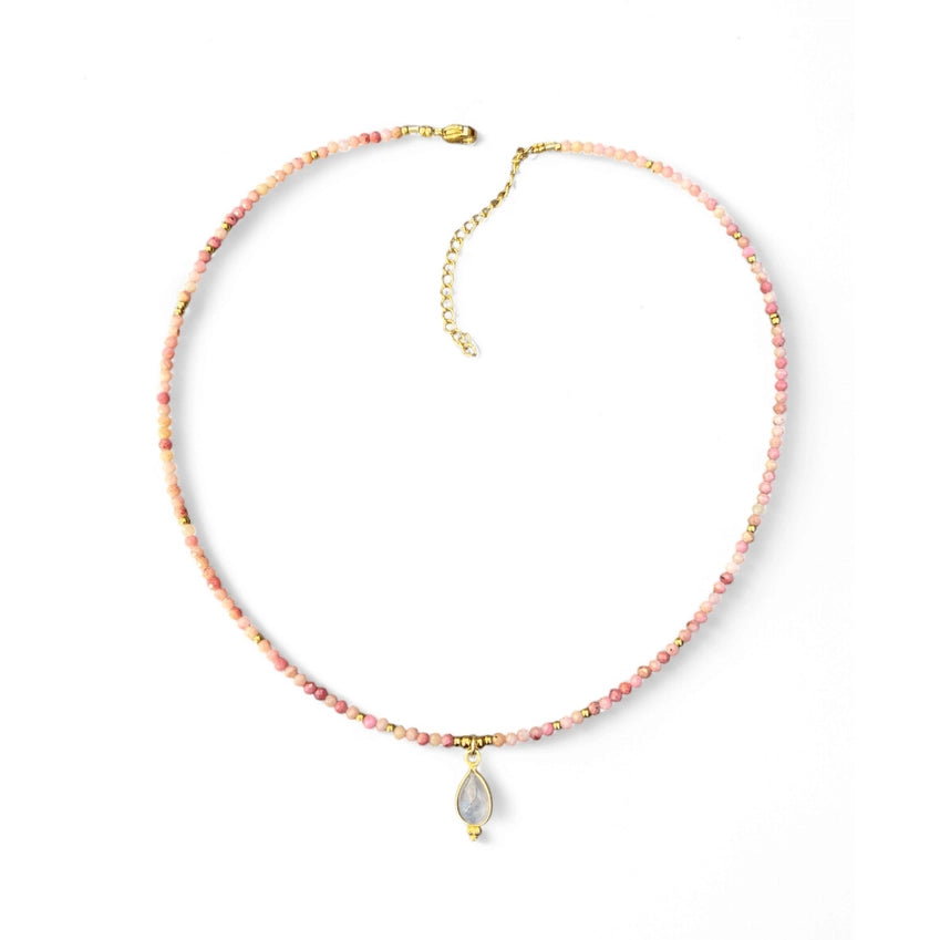 Halskette "Moon Heart" mit Rhodonit und Mondstein