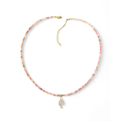 Halskette "Moon Heart" mit Rhodonit und Mondstein