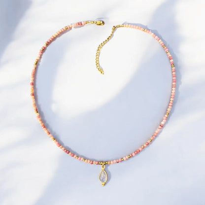 Halskette "Moon Heart" mit Rhodonit und Mondstein