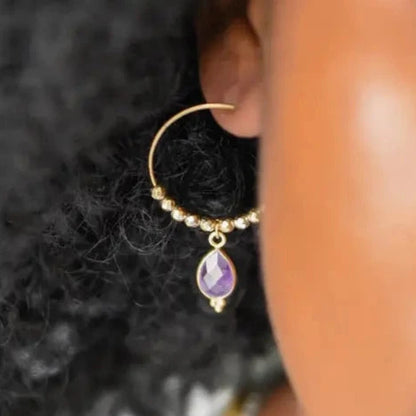 Creolen "Powerful Self" mit Ametyhst und Hämatit-Perlen