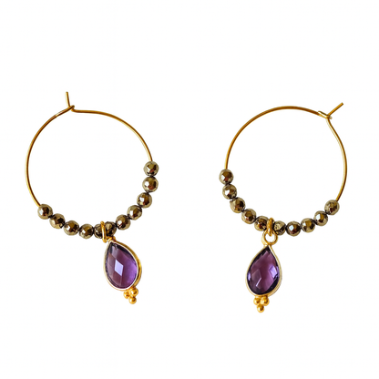 Creolen "Powerful Self" mit Ametyhst und Hämatit-Perlen