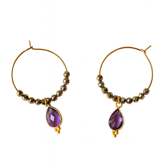 Creolen "Powerful Self" mit Ametyhst und Hämatit-Perlen